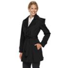 Women's Tower By London Fog Hooded Double Lapel Raincoat, Size: Xl, Black