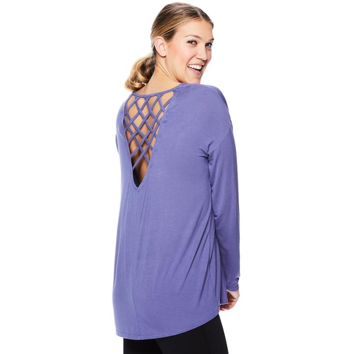 Women's Gaiam Mystic Strappy Long Sleeve Yoga Top, Size: Large, Lt Purple
