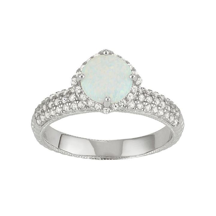 Sterling Silver Simulated White Opal & Lab-created White Sapphire Halo Ring, Women's, Size: 7