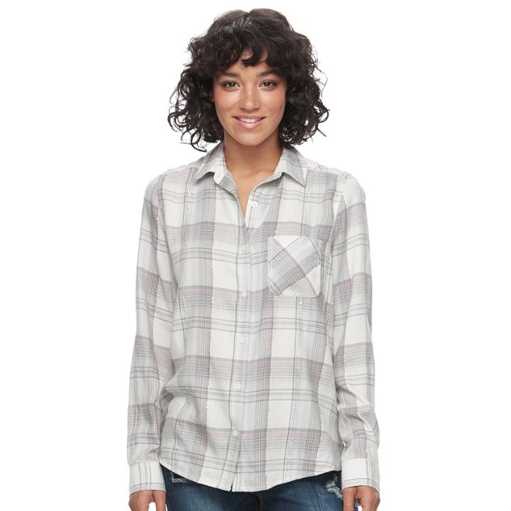Juniors' Mudd&reg; Plaid Flannel Shirt, Teens, Size: Small, White Oth
