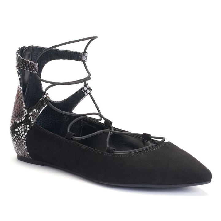 Jennifer Lopez Women's Ghillie Pointed-toe Flats, Size: 7.5, Black