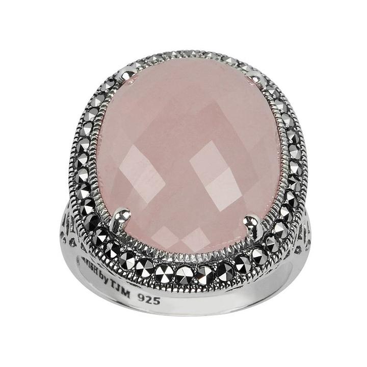 Lavish By Tjm Sterling Silver Rose Quartz Halo Ring - Made With Swarovski Marcasite, Women's, Size: 8, Pink
