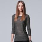 Women's Simply Vera Vera Wang Windy Jacquard Crewneck Tee, Size: Xl, Grey (charcoal)