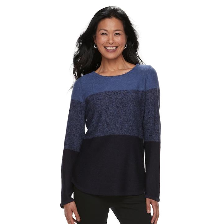 Women's Croft & Barrow&reg; Colorblock Crewneck Sweater, Size: Large, Med Blue