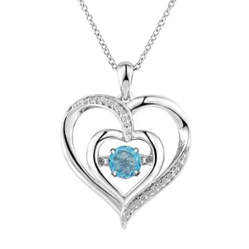 Two Hearts Forever One Blue Topaz & Diamond Accent Sterling Silver Floating Heart Pendant Necklace, Women's, Size: 18