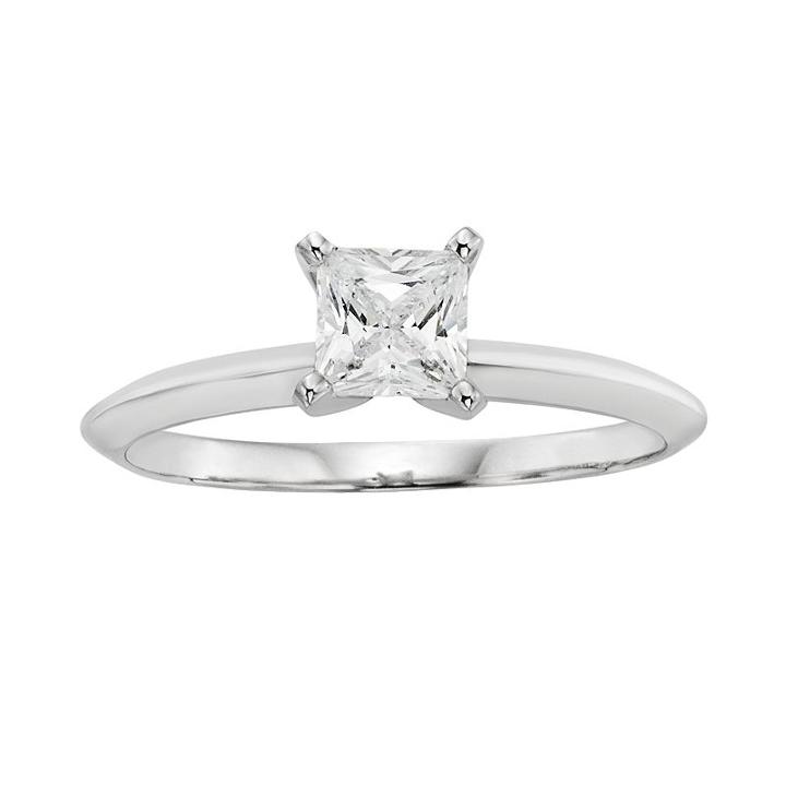 Diamonore Princess-cut Simulated Diamond Solitaire Engagement Ring In Sterling Silver (1/2 Ct. T.w.), Women's, Size: 6, White