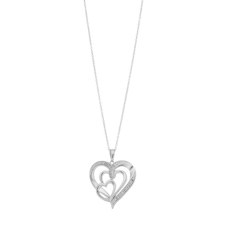 Sterling Silver 1/10 Carat T.w. Diamond Triple Heart Pendant Necklace, Women's, Size: 18, White