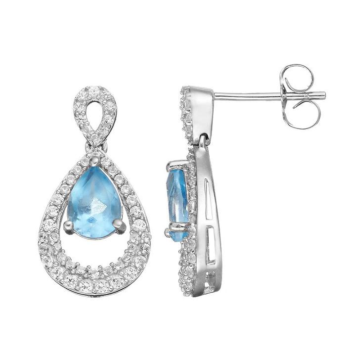 Blue Topaz And Lab-created White Sapphire Sterling Silver Teardrop Earrings, Women's