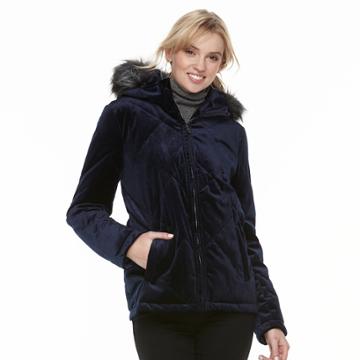Women's Bnci Hooded Velvet Puffer Jacket, Size: Medium, Blue (navy)