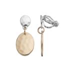 Chaps Two Tone Hammered Disc Nickel Free Clip On Earrings, Women's, Multicolor