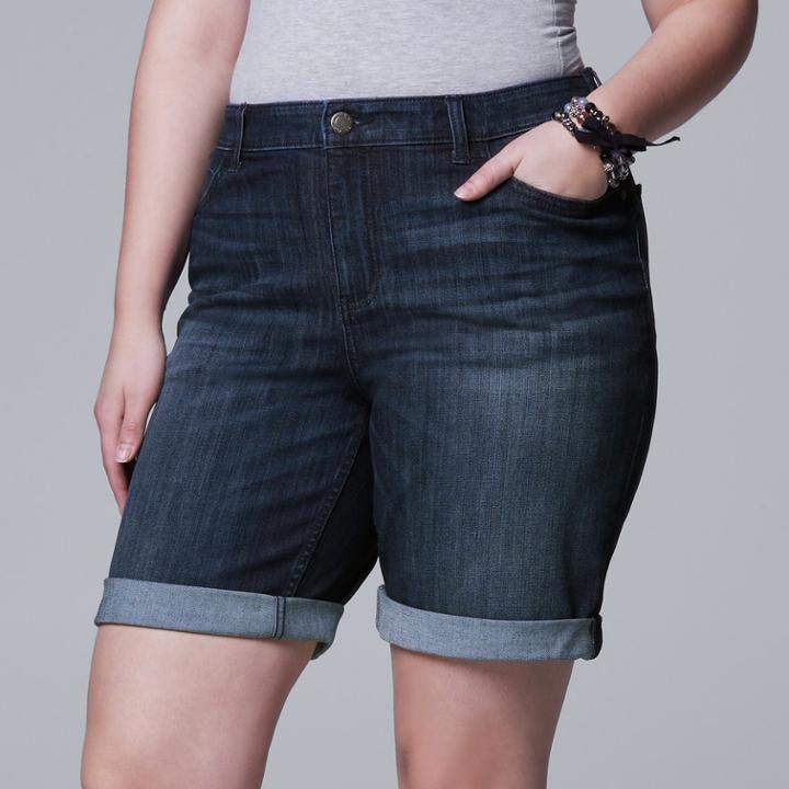 Plus Size Simply Vera Vera Wang Roll Cuff Bermuda Denim Shorts, Women's, Size: 24 W, Dark Blue