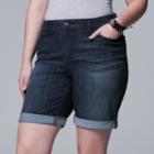 Plus Size Simply Vera Vera Wang Roll Cuff Bermuda Denim Shorts, Women's, Size: 24 W, Dark Blue