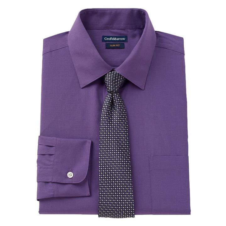 Men's Croft & Barrow&reg; Slim-fit Dress Shirt & Tie Set, Size: 2x-36/37, Med Purple