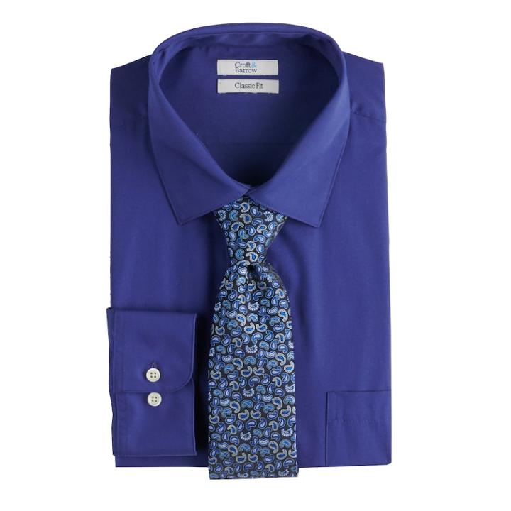 Men's Croft & Barrow&reg; Regular-fit Stretch-collar Dress Shirt And Patterned Tie Boxed Set, Size: Xl-34/35, Blue