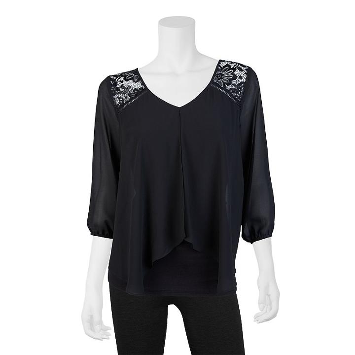 Juniors' Iz Byer California Knit Woven Lace Overlay Top, Girl's, Size: Xs, Black