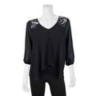 Juniors' Iz Byer California Knit Woven Lace Overlay Top, Girl's, Size: Xs, Black