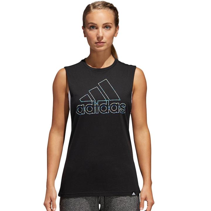 Women's Adidas Logo Graphic Muscle Tank, Size: Xs, Black
