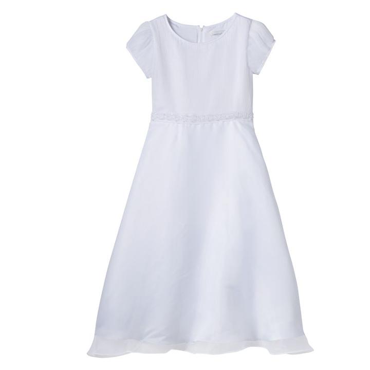 Girls 7-14 Lavender Pleated Cap Sleeve Organza Tea Length Special Occasion Dress, Girl's, Size: 14, White