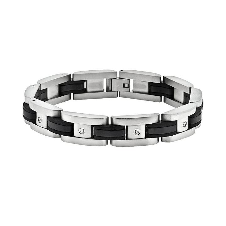 Lynx Stainless Steel Black Ion 1/10-ct. T.w. Diamond Bracelet - Men, Size: 8.25
