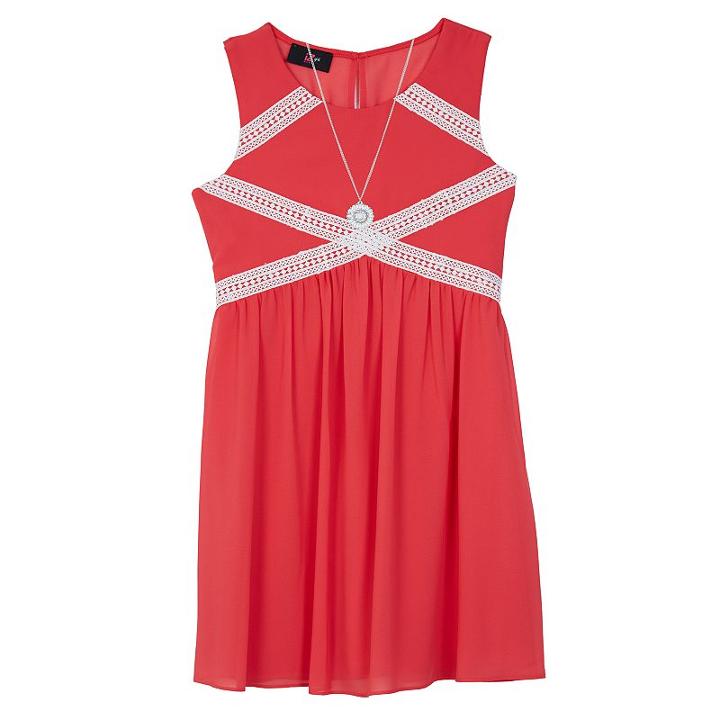 Girls 7-16 Iz Amy Byer Georgette Crochet Trim Dress With Necklace, Size: 7, Lt Orange