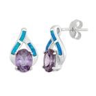 Cubic Zirconia & Lab-created Blue Opal Sterling Silver Stud Earrings, Women's, Multicolor