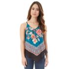 Juniors' Iz Byer Handkerchief Hem Scarf Tank, Teens, Size: Medium, Teal Ground Floral