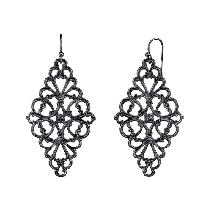 1928 Filigree Kite Drop Earrings, Women's, Black