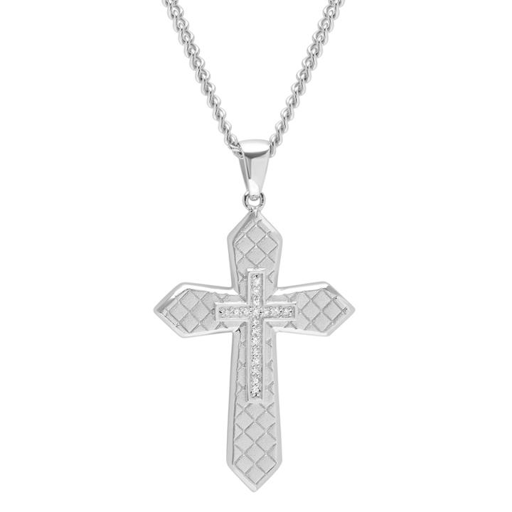 Men's 1/10 Carat T.w. Diamond Sterling Silver Cross Pendant Necklace, Size: 24, White