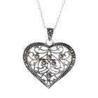 Silver Plated Marcasite Filigree Heart Pendant, Women's, Size: 18