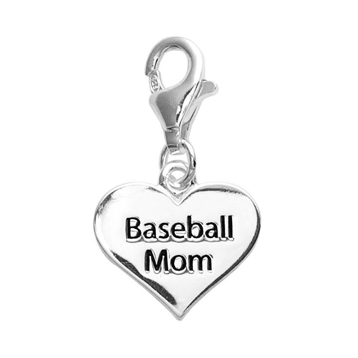 Personal Charm Sterling Silver Baseball Mom Heart Charm, Women's, Grey
