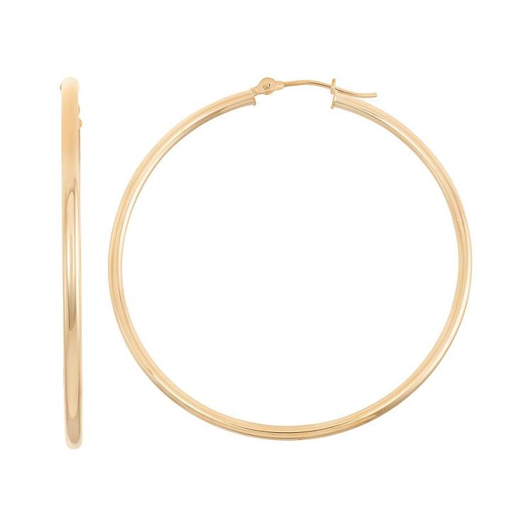 14k Gold Tube Hoop Earrings - 50 Mm, Women's, Yellow