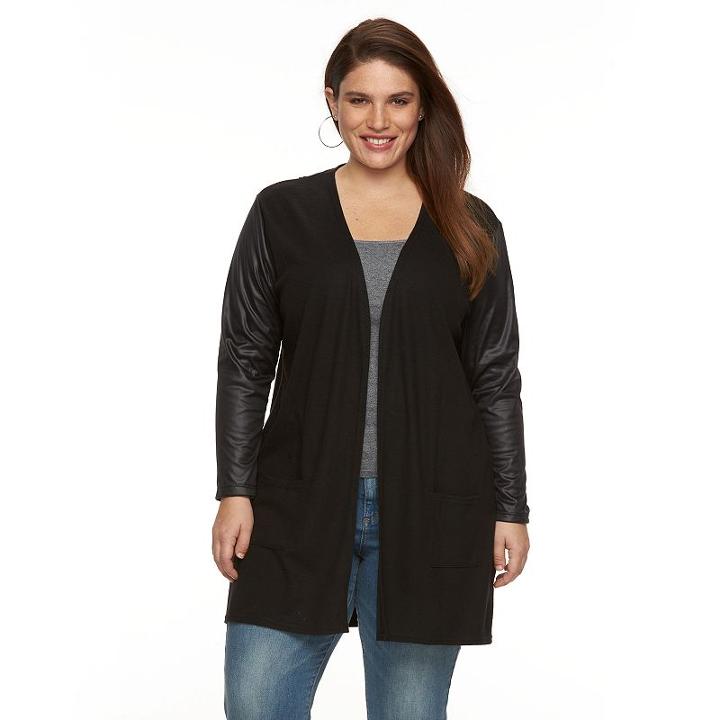 Plus Size French Laundry Faux-leather Open-front Cardigan, Women's, Size: 1xl, Oxford