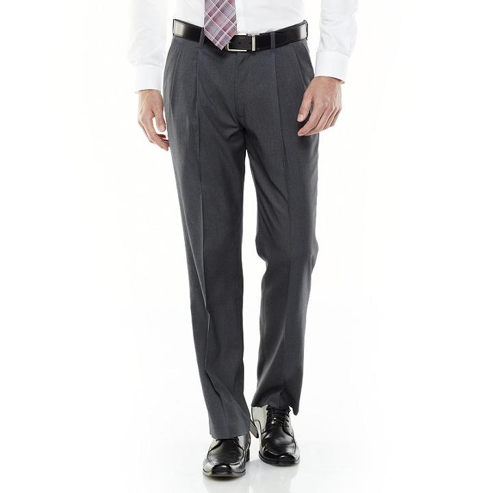 Men's Axist Ultra Series Fancy Straight-fit Solid No-iron Performance Pleated Dress Pants, Size: 32x30, Grey