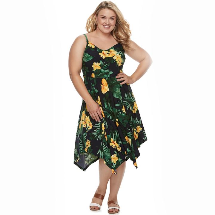 Plus Size Plu Size Suite 7 Floral Print Handkerchief Hem Dress, Women's, Size: 2xl, Blue (navy)