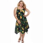 Plus Size Plu Size Suite 7 Floral Print Handkerchief Hem Dress, Women's, Size: 2xl, Blue (navy)