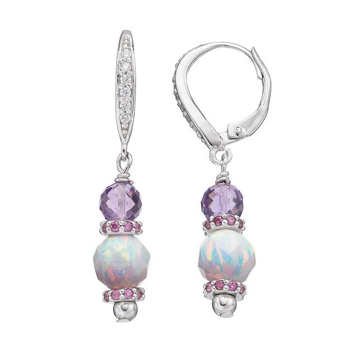 Adora Sterling Silver Amethyst & Simulated Opal Drop Earrings, Women's, White