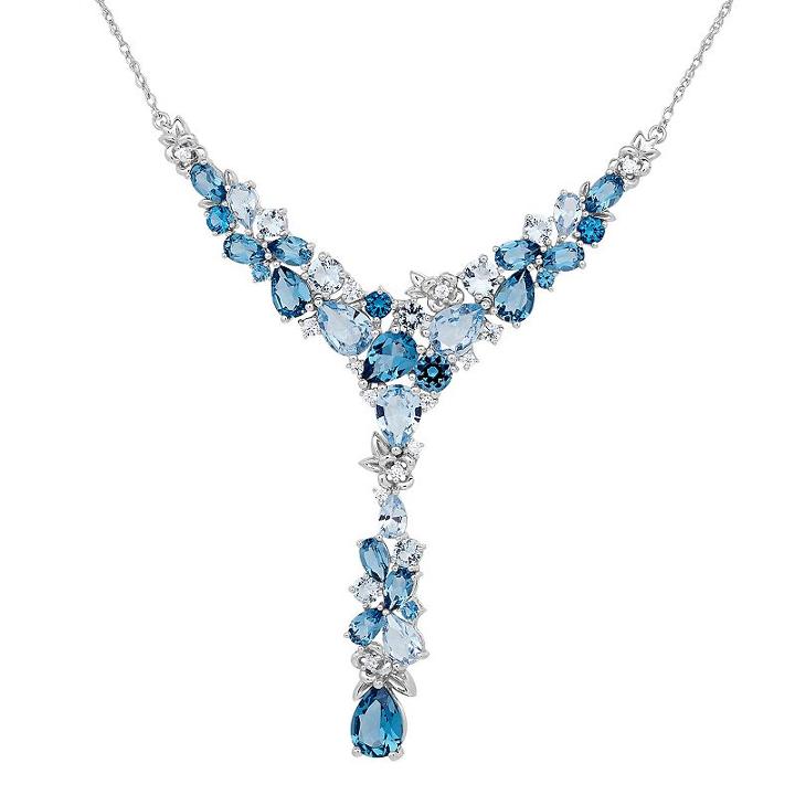David Tutera Sterling Silver Simulated Blue Topaz & Cubic Zirconia Y Pendant, Women's, Size: 17