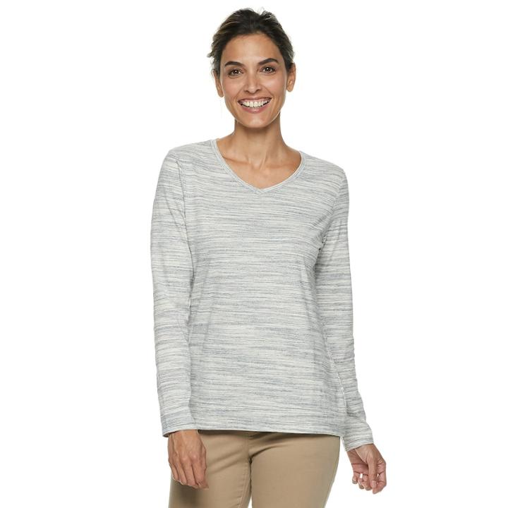 Women's Croft & Barrow&reg; Essential V-neck Top, Size: Large, Med Grey