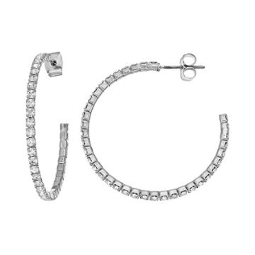 Duchess Of Dazzle Crystal Silver Tone Hoop Earrings, Women's, White