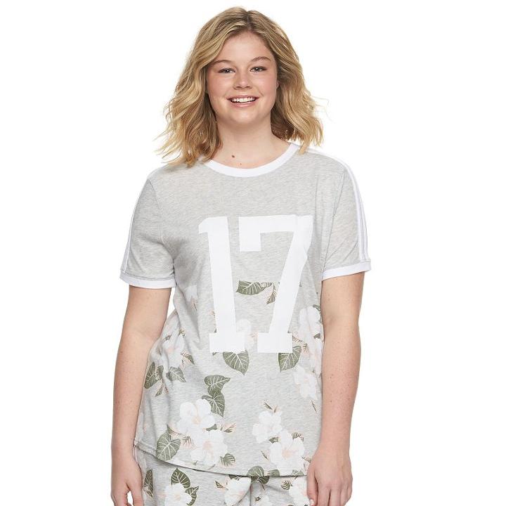 So, Juniors' Plus Size &reg; Ringer Graphic Tee, Size: 3xl, Light Grey