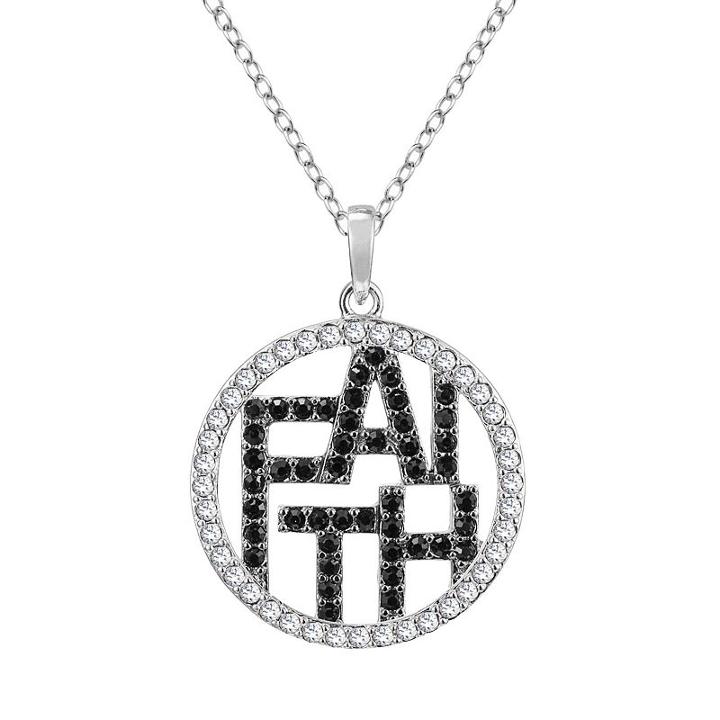 Sterling Silver Crystal  Faith Circle Pendant, Women's, Size: 18, Black