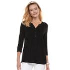 Women's Croft & Barrow&reg; Pleated Henley Top, Size: Medium, Black