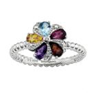 Stacks And Stones Sterling Silver Gemstone And Diamond Accent Beaded Flower Stack Ring, Women's, Size: 8, Multicolor