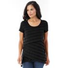 Women's Ab Studio Asymmetrical Shutter Stripe Tee, Size: Xlrg Av/rg, Black