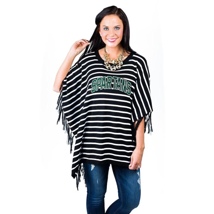 Women's Gameday Couture Michigan State Spartans Fringed Poncho, Size: Xs/s, Oxford
