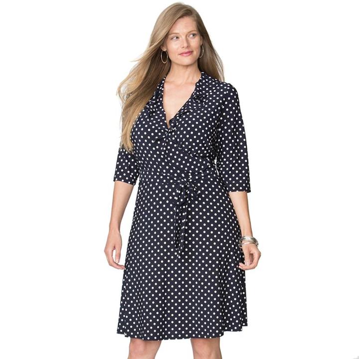 Plus Size Chaps Polka-dot Fit & Flare Dress, Women's, Size: 16 W, Blue (navy)