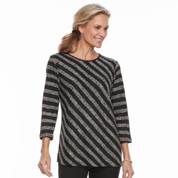 Women's Cathy Daniels Asymmetrical Striped Sweater, Size: Xl, Grey (charcoal)