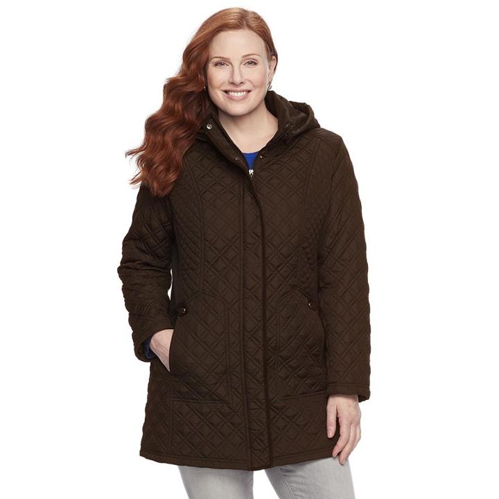 Plus Size Weathercast Hooded Quilted Walker Jacket, Women's, Size: 3xl, Brown
