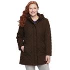 Plus Size Weathercast Hooded Quilted Walker Jacket, Women's, Size: 3xl, Brown