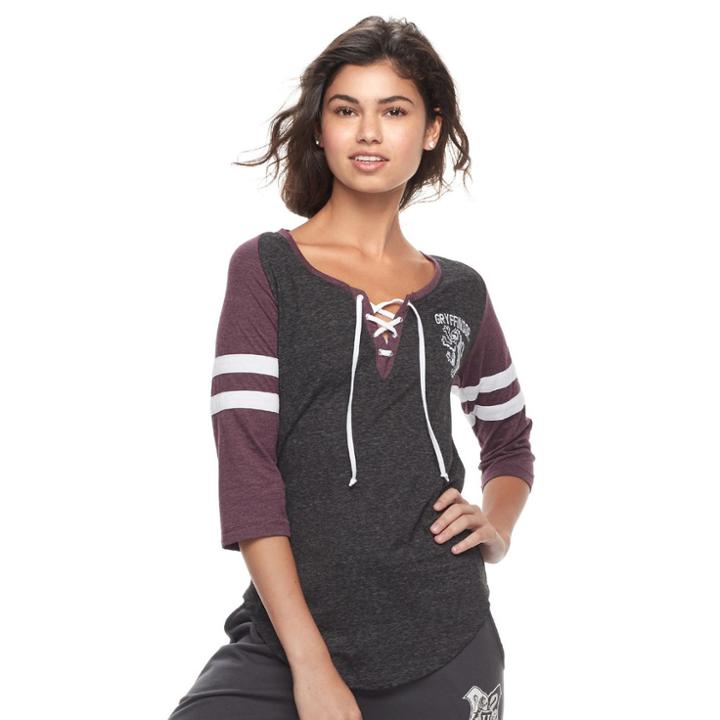 Juniors' Harry Potter Gryffindor Lace-up Graphic Tee, Teens, Size: Xl, Black